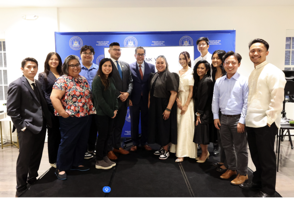 Deputy Chief of Mission Jaime Ramon T. Ascalon, Jr. (center) joins officers and attendees of the Filipino Young Leaders Program (FYLPRO) Roadshow on 29 May 2025. FYLPRO is a network of high-performing, next-generation leaders who advance the Philippines and the Filipino people through their advocacy and expertise in various industries.